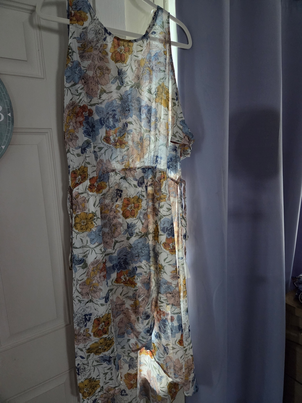 Umgee Cream Floral Cold-Shoulder Midi Dress with Blue and Yellow Blooms - Picture 5 of 8
